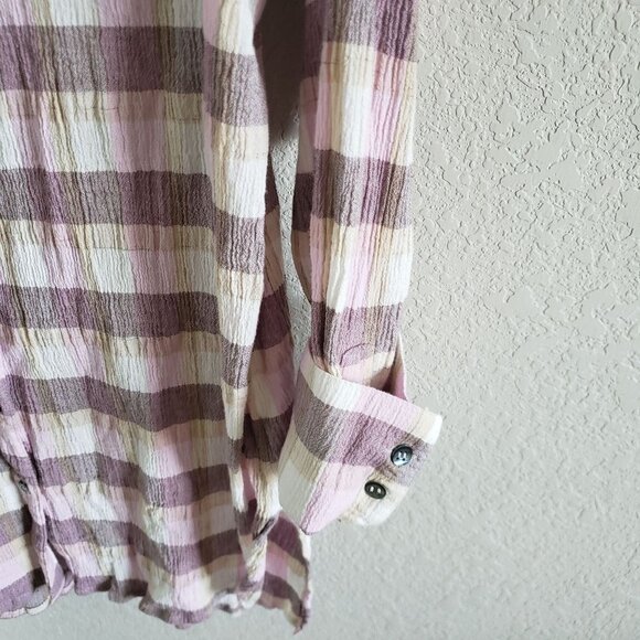Soft Surroundings Woman Size XL Shirt Gauzy 100% Cotton  Pink Plaid Button Up - Picture 5 of 9
